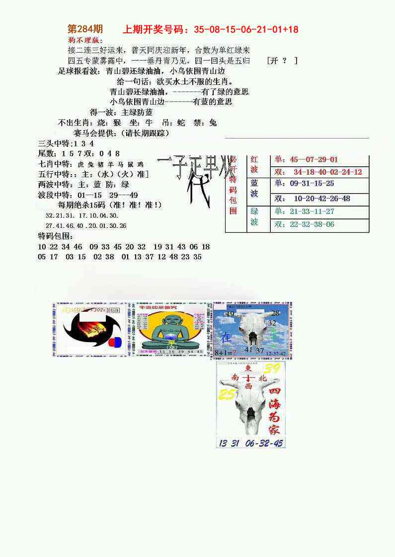 狗不理特码报 第284期