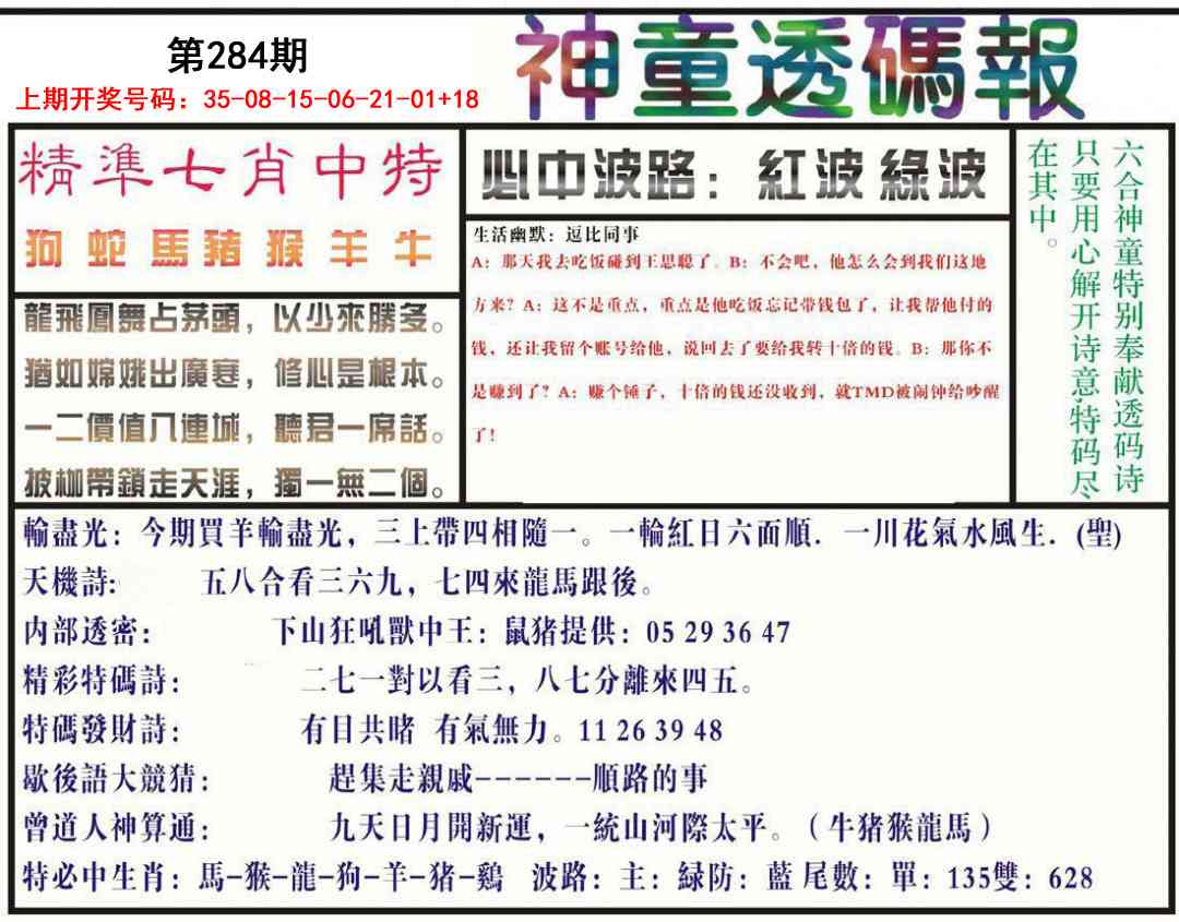 神童透码报 第283期