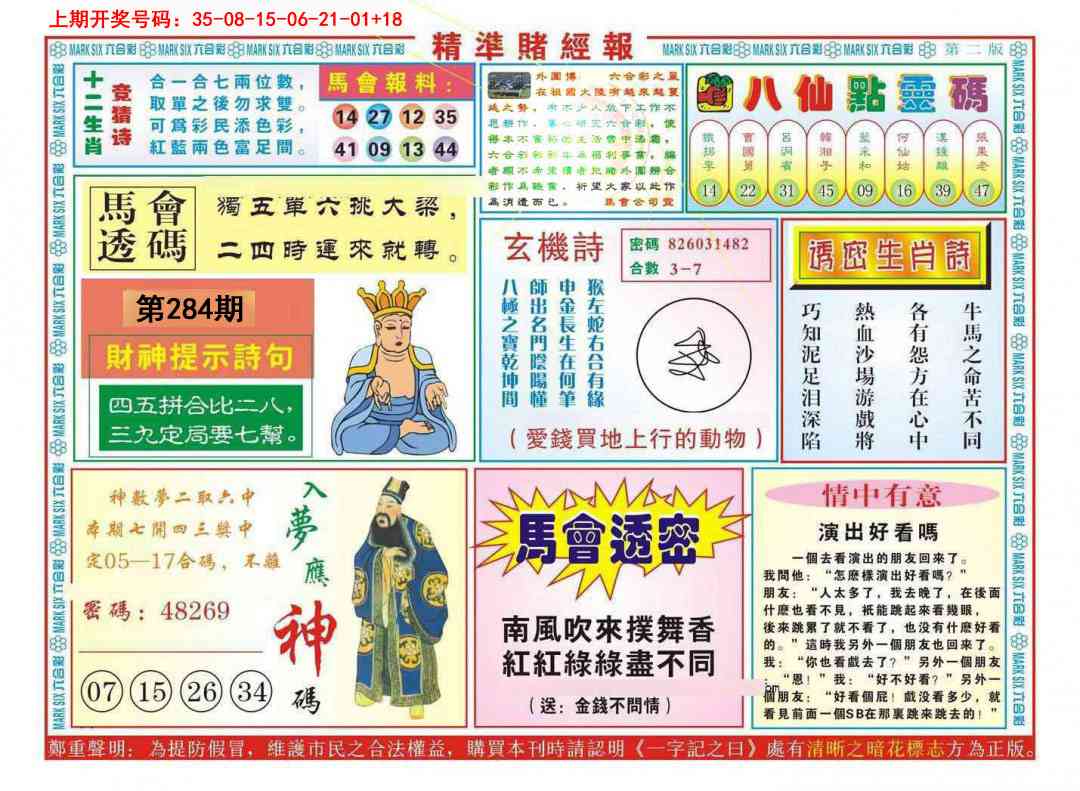 精准赌经报B 第284期