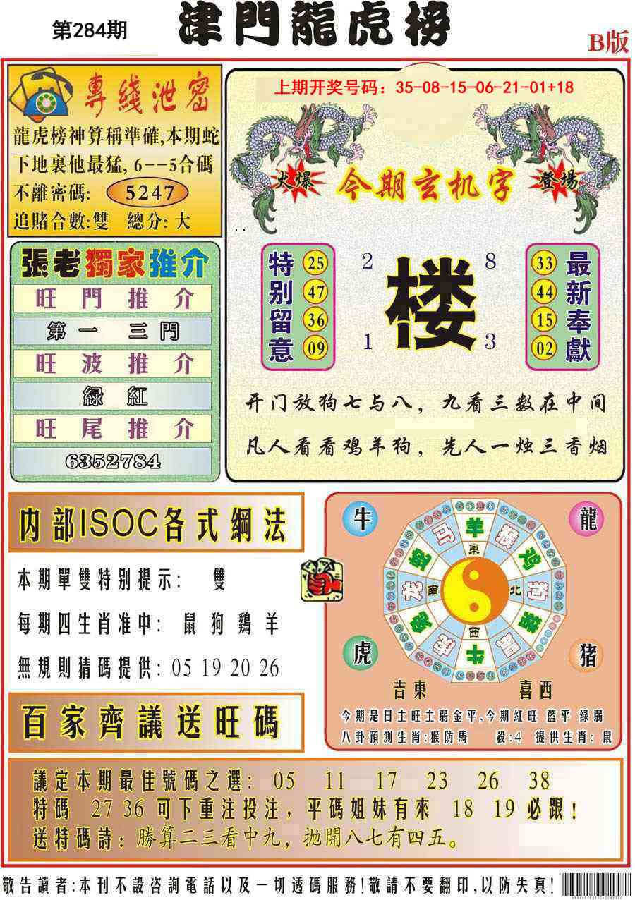 津门龙虎榜B 第284期