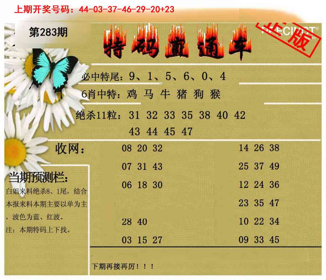特码直通车 第283期