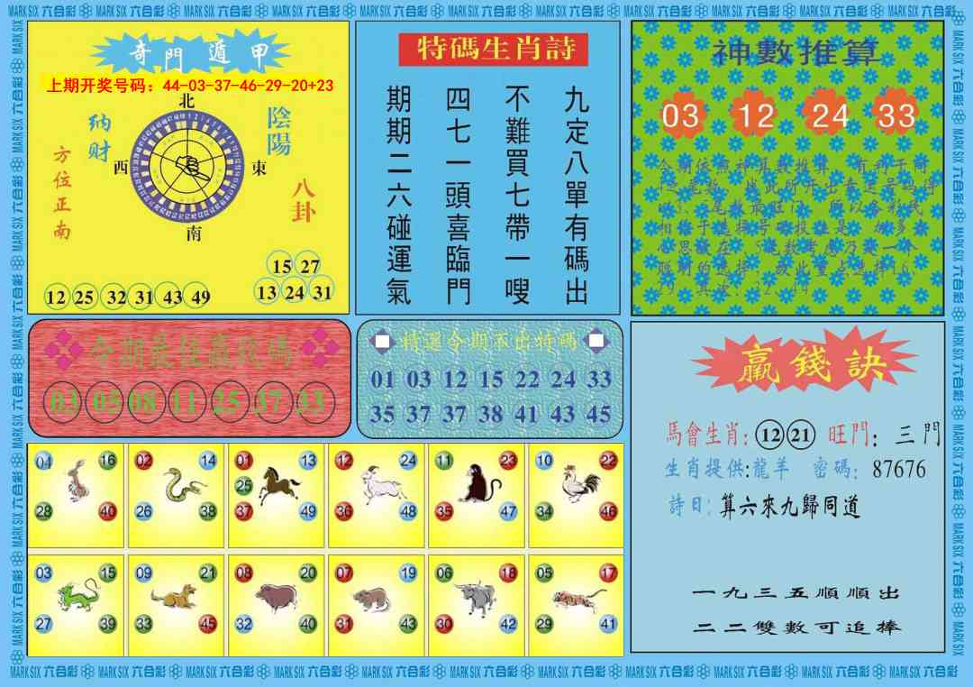 黄大仙灵码B 第283期