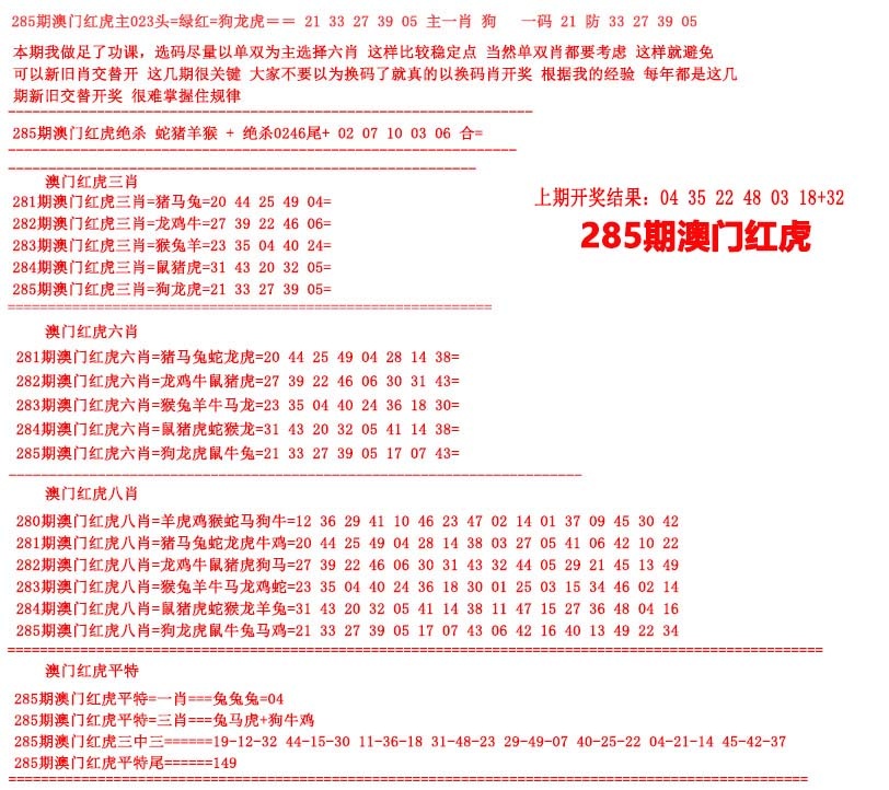 红虎图 第284期