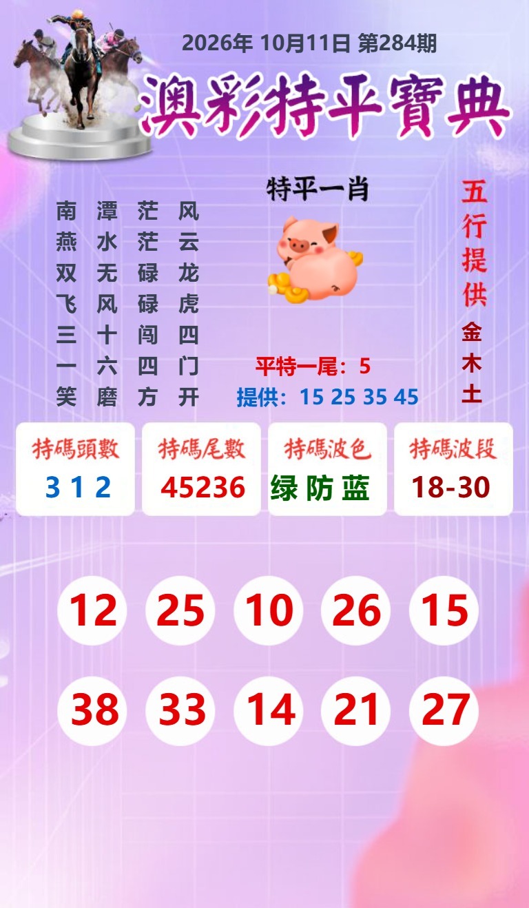 澳彩特平寶典 第284期
