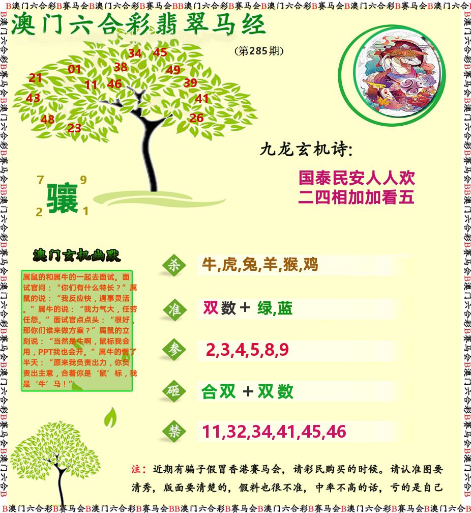 翡翠马经 第285期