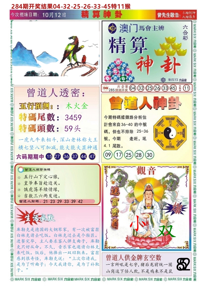 澳门精算神卦 第284期