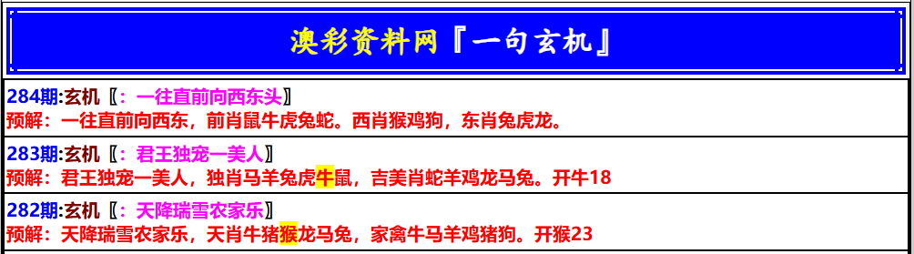 澳门一句玄机 第284期