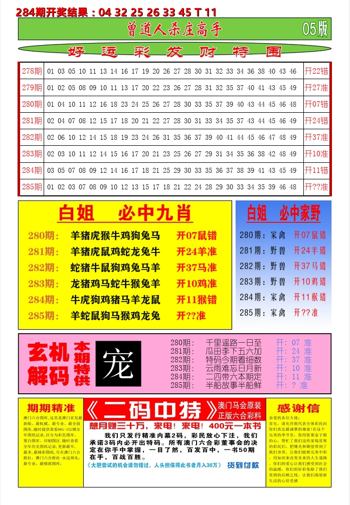 澳门期期准D 第285期