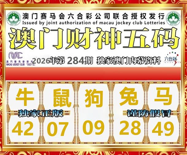 财神五肖五码 第284期