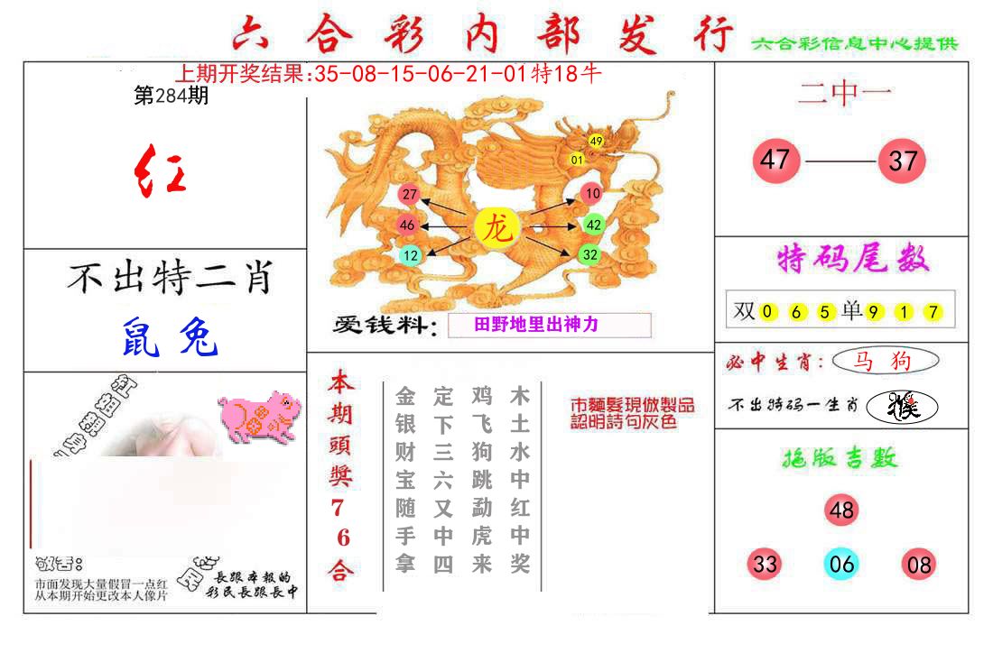 六合彩内部发行 第284期