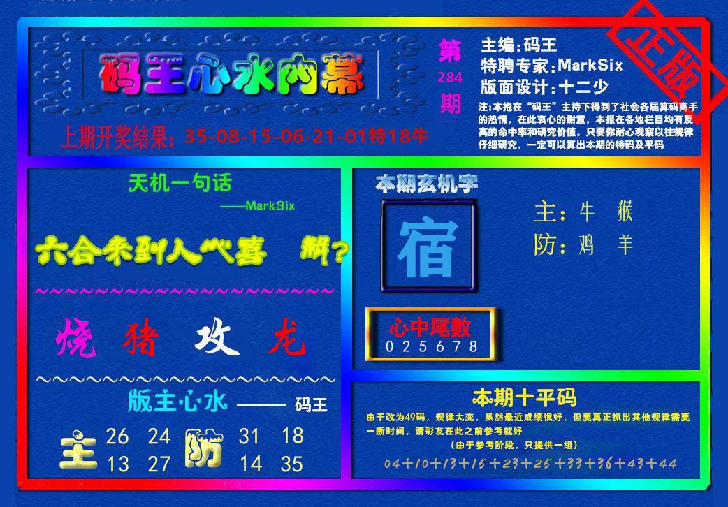 码王心水内幕 第284期