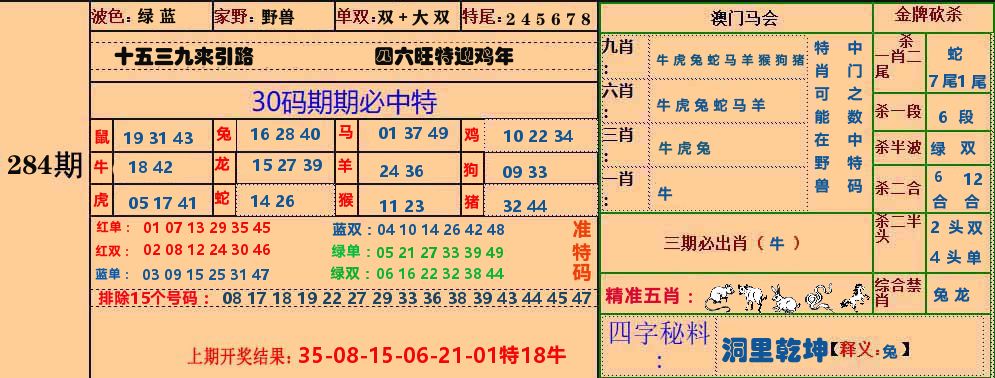 30码中特图 第283期