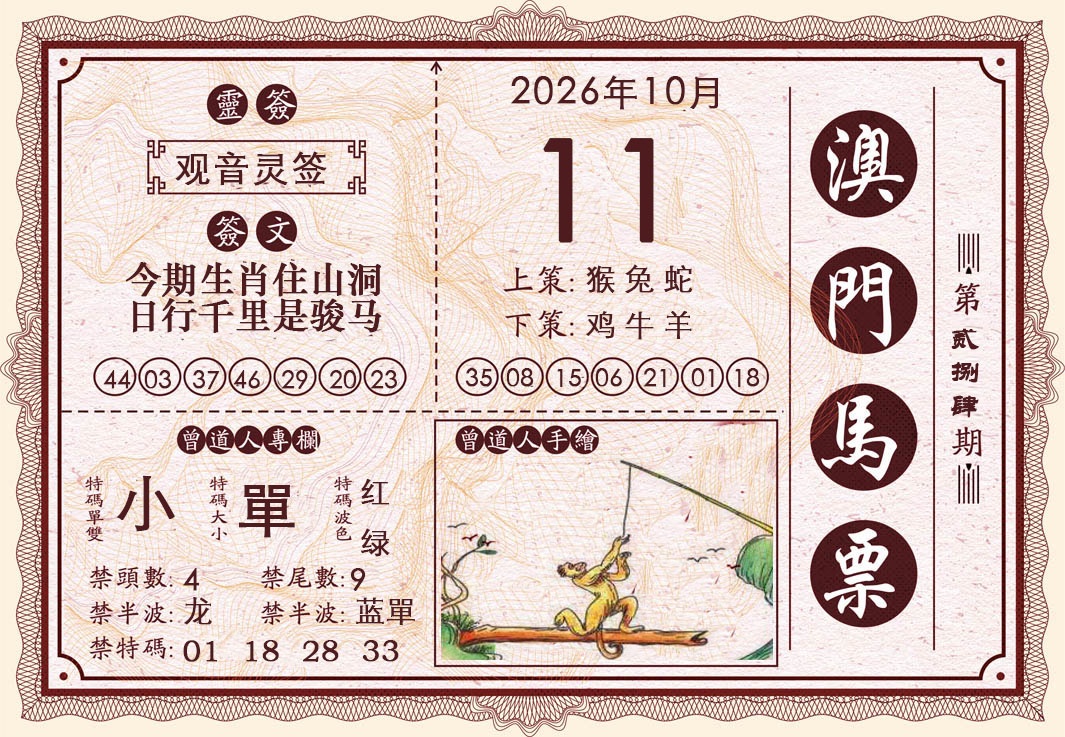 澳门马票 第284期