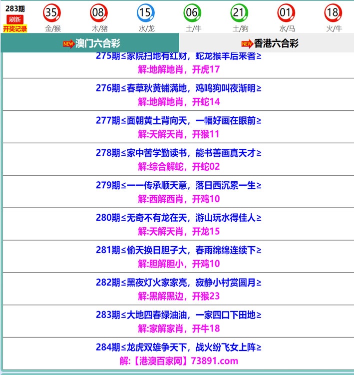 百家网玄机 第283期