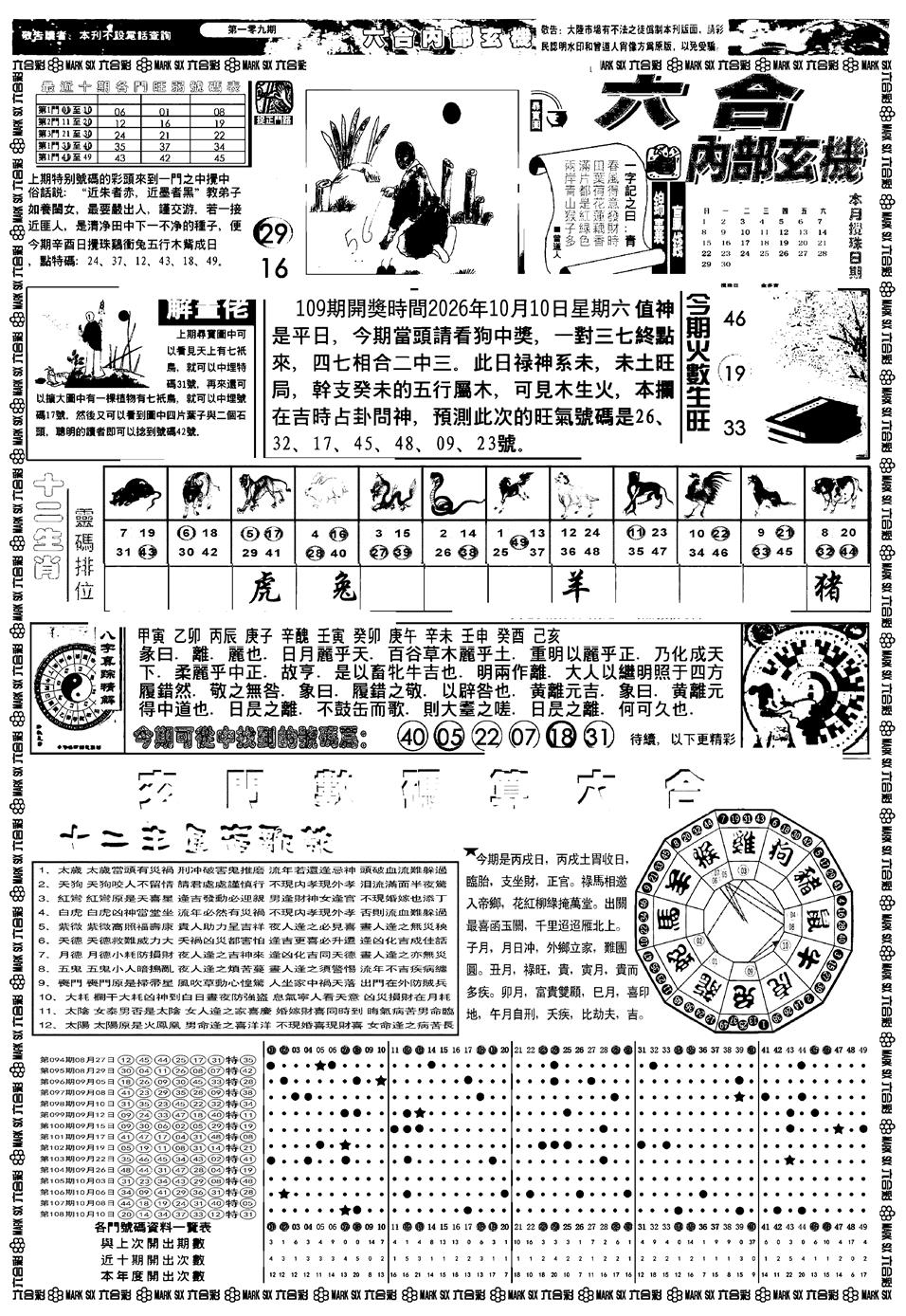 新版内部玄机A 第108期