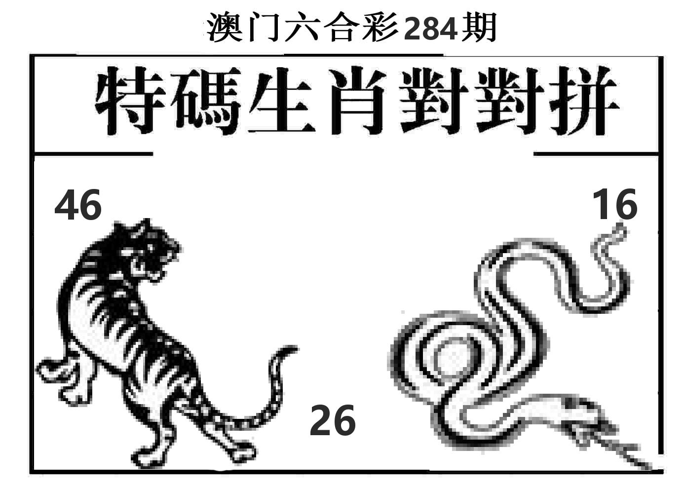 特码生肖对对拼 第284期