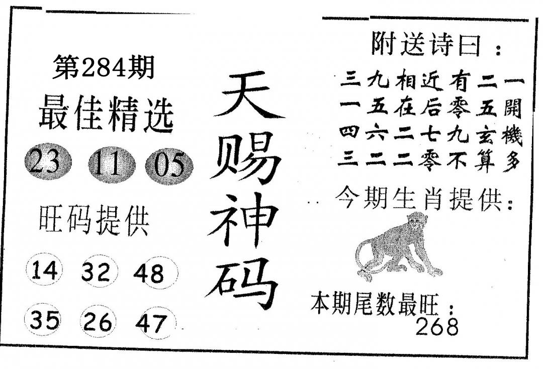 天赐神码 第284期